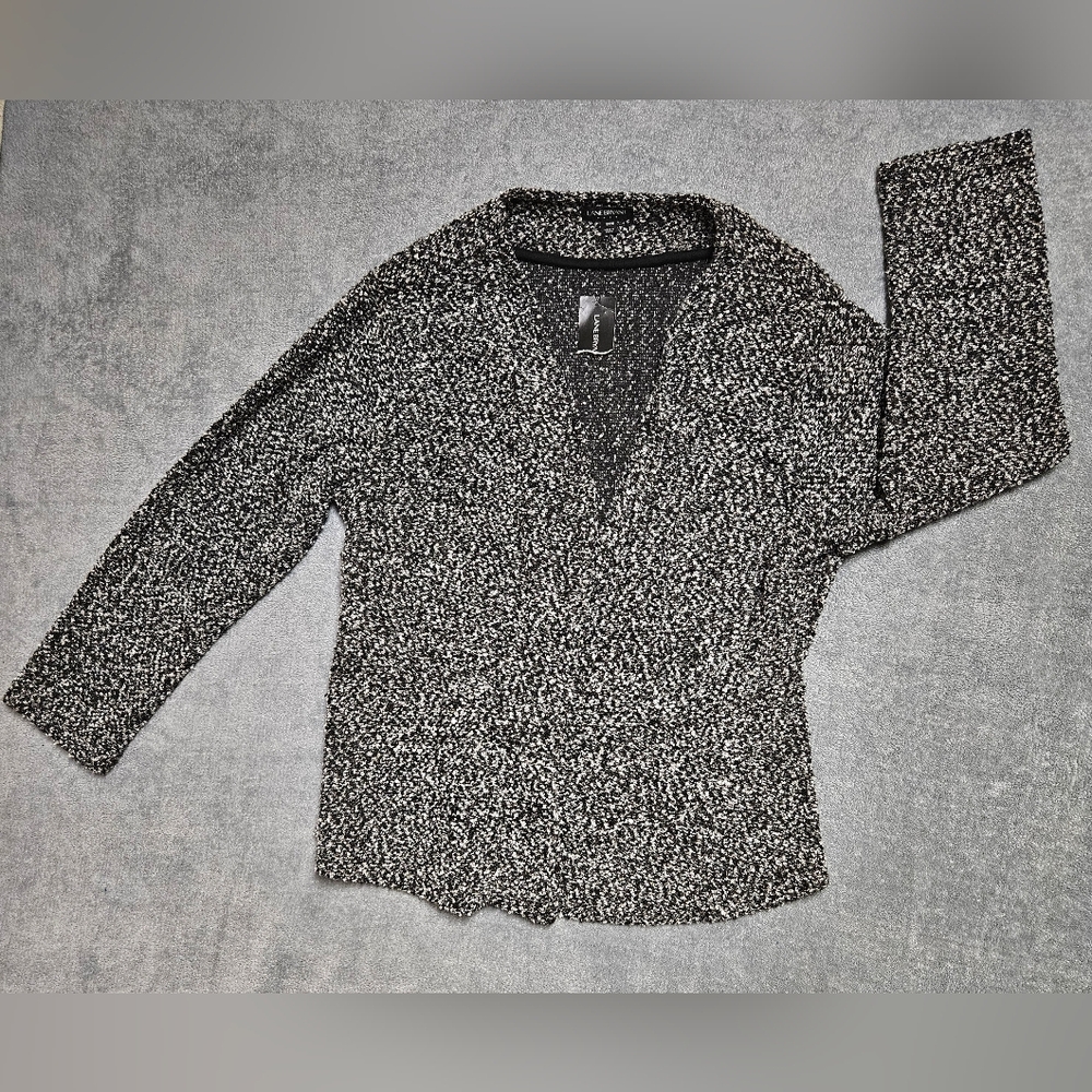 Lane Bryant Woman Sweater Cardigan Black-Wht Popcorn Waterfall Duster Sz.18/20